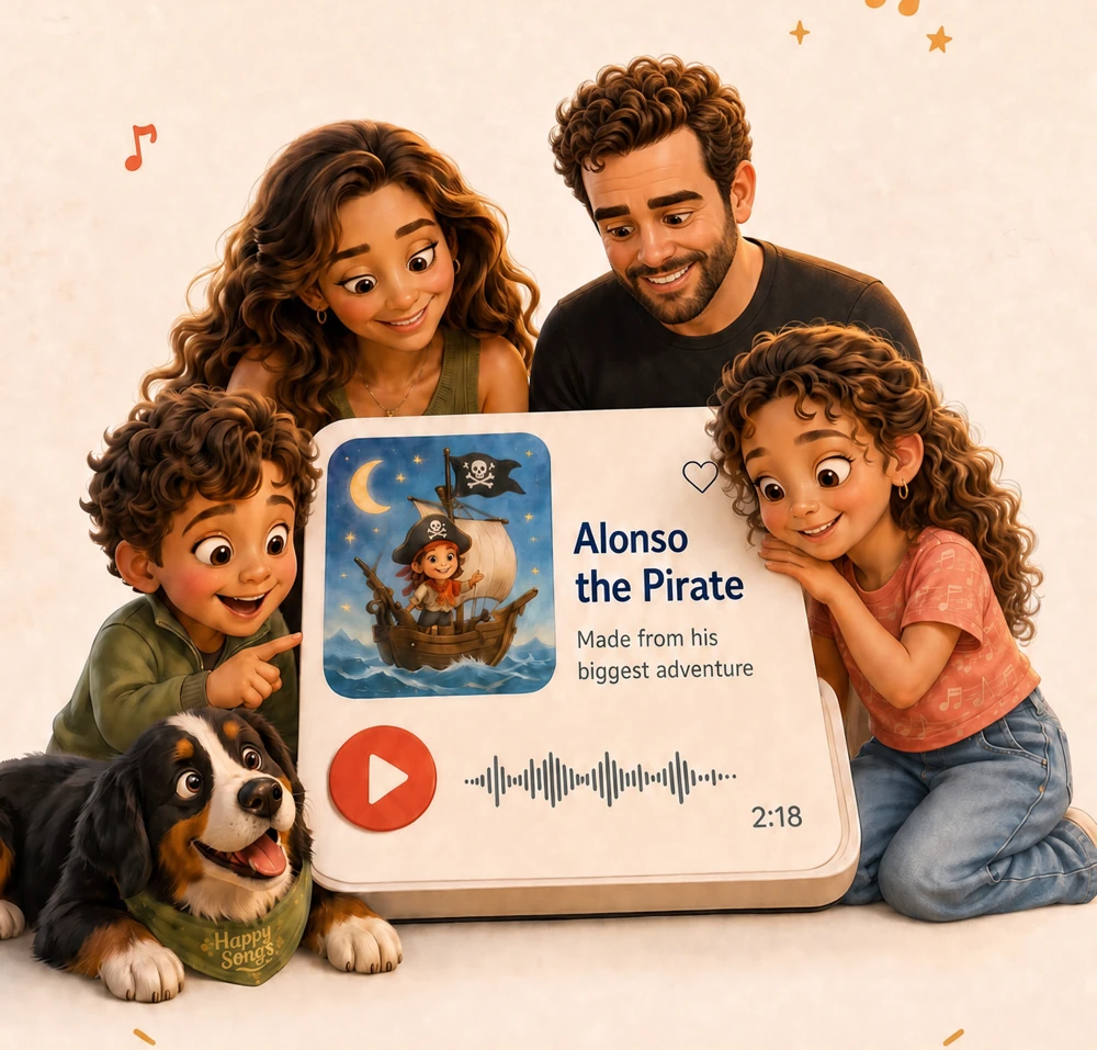 The Happy Songs family making music together at home